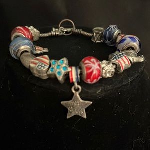 Proud American Charm and Heavy Glass Beaded Toggle Bracelet.